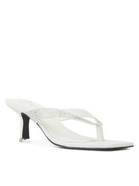 BLACK Suede Studio BNWT "Estelle" White Sandals Thong Heel New Crystals